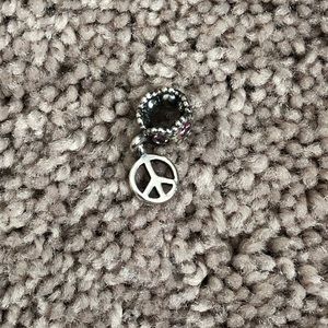 SS peace sign dangle pandora charm with pink cz